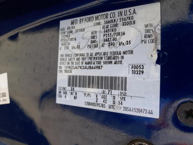 Photo 10 from auction – 2004 FORD EXPLORER S with VIN 1FMZU67K34UB64987