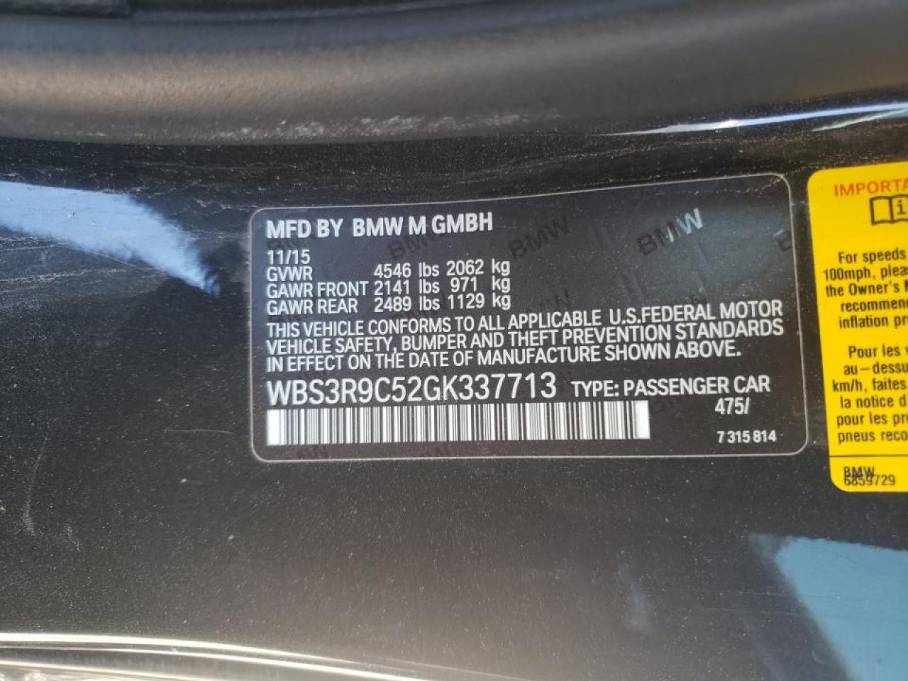 Photo 10 from auction – 2016 BMW M4 with VIN WBS3R9C52GK337713