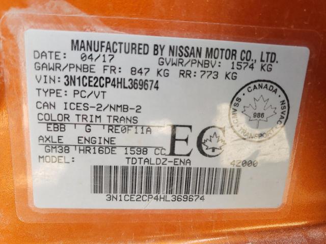 Photo 10 from auction – 2017 NISSAN VERSA NOTE with VIN 3N1CE2CP4HL369674
