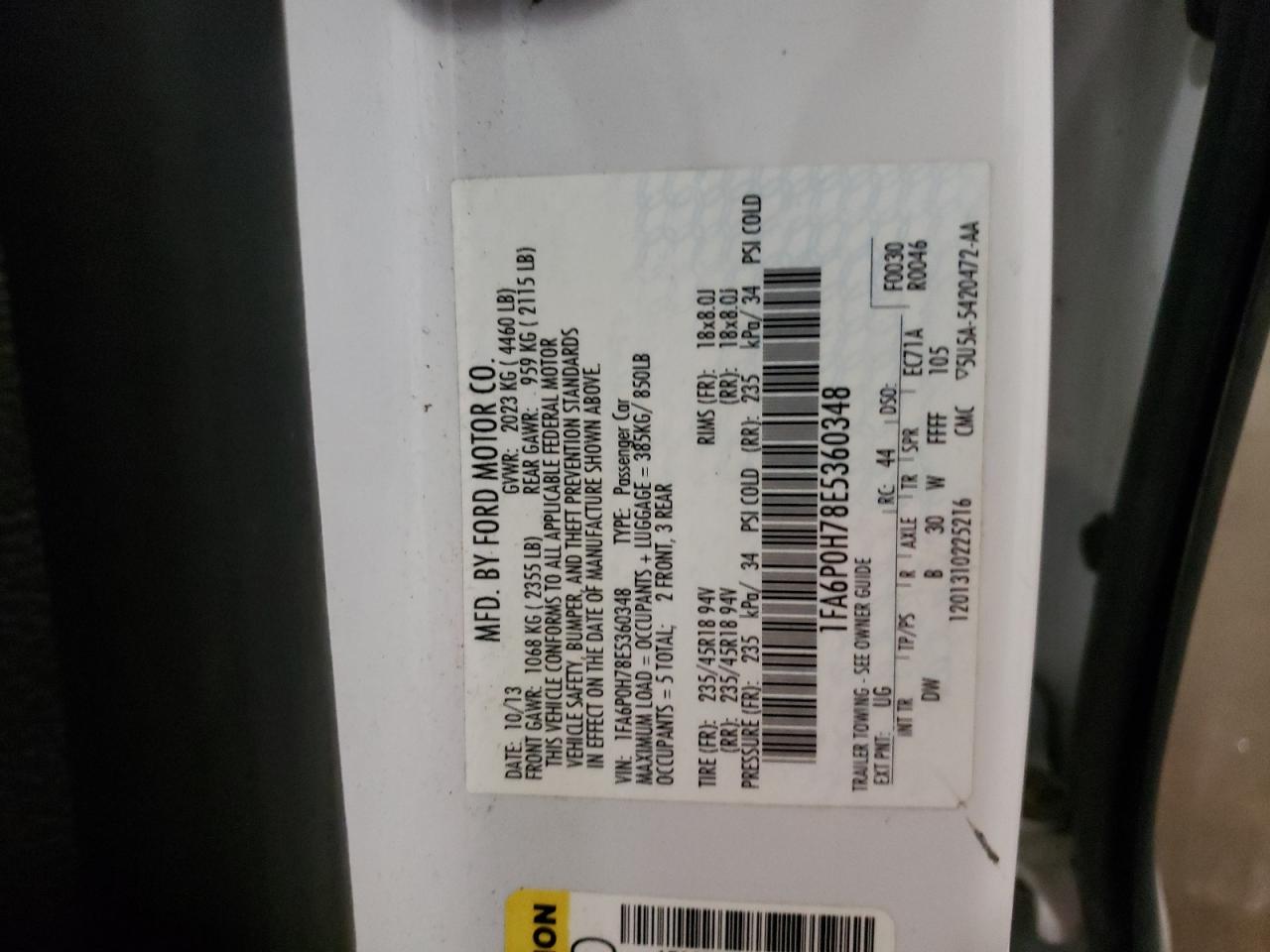 Photo 10 from auction – 2014 FORD FUSION SE with VIN 1FA6P0H78E5360348