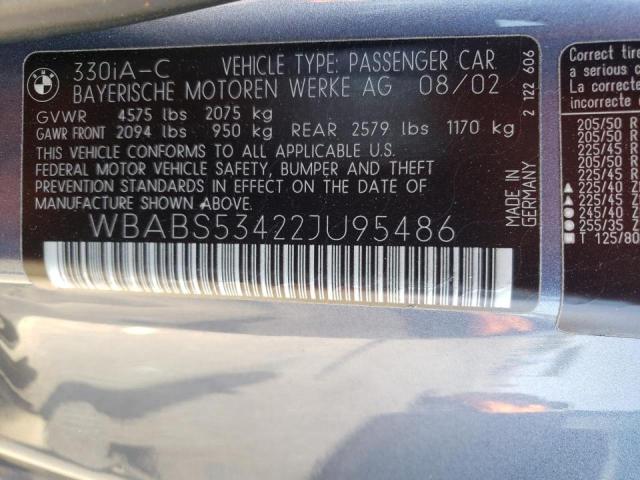Photo 10 from auction – 2002 BMW 330 CI with VIN WBABS53422JU95486
