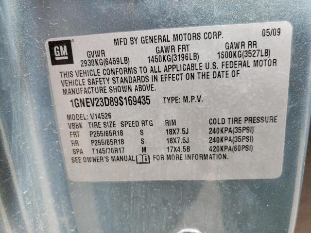 Photo 10 from auction – 2009 CHEVROLET TRAVERSE L with VIN 1GNEV23D89S169435