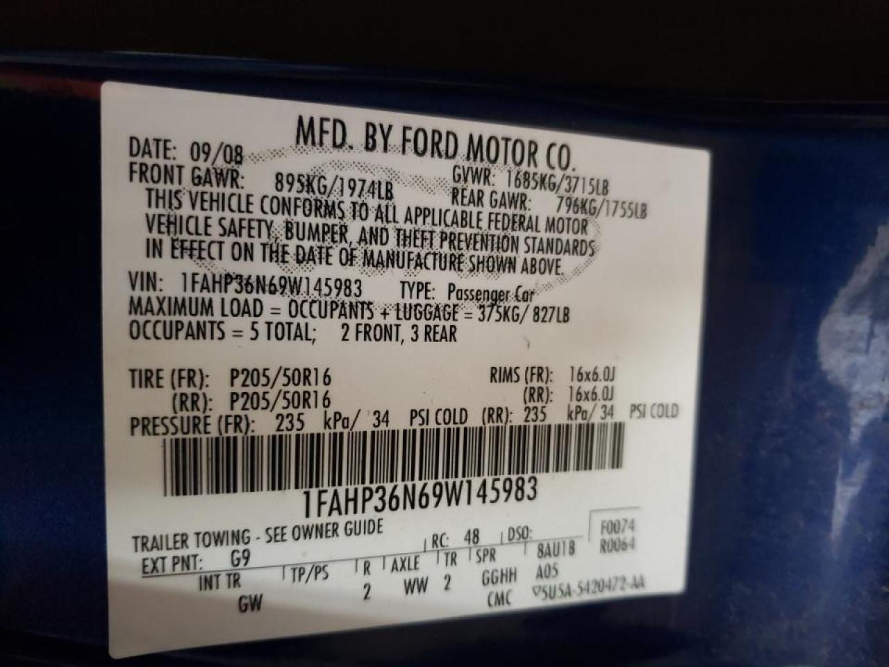 Photo 19 from auction – 2009 FORD FOCUS SES with VIN 1FAHP36N69W145983