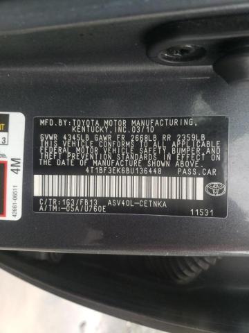 Photo 10 from auction – 2011 TOYOTA CAMRY with VIN 4T1BF3EK6BU136448