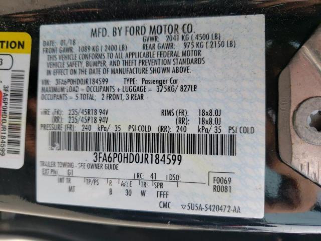 Photo 10 from auction – 2018 FORD FUSION SE with VIN 3FA6P0HD0JR184599