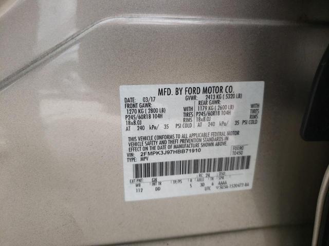 Photo 10 from auction – 2017 FORD EDGE SEL with VIN 2FMPK3J97HBB71910