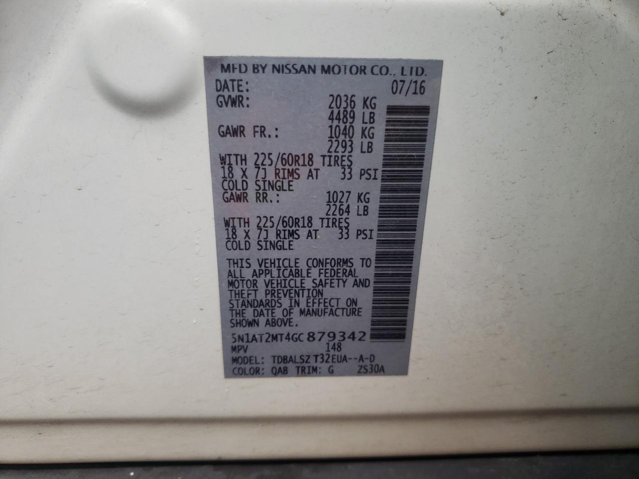 Photo 10 from auction – 2016 NISSAN ROGUE S with VIN 5N1AT2MT4GC879342