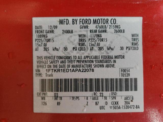Photo 10 from auction – 2010 FORD RANGER SUP with VIN 1FTKR1ED1APA22078