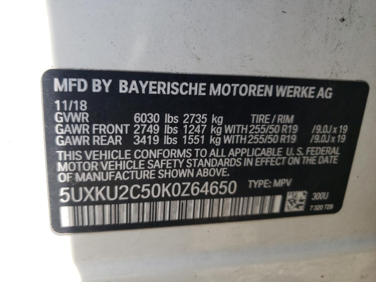 Photo 11 from auction – 2019 BMW X6 XDRIVE3 with VIN 5UXKU2C50K0Z64650