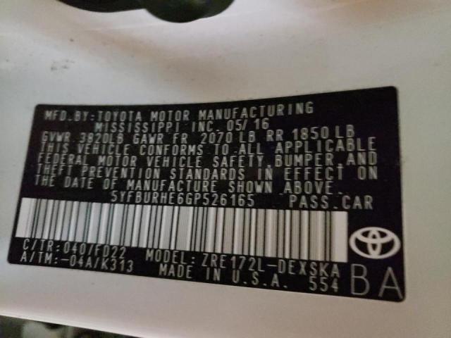 Photo 10 from auction – 2016 TOYOTA COROLLA L with VIN 5YFBURHE6GP526165