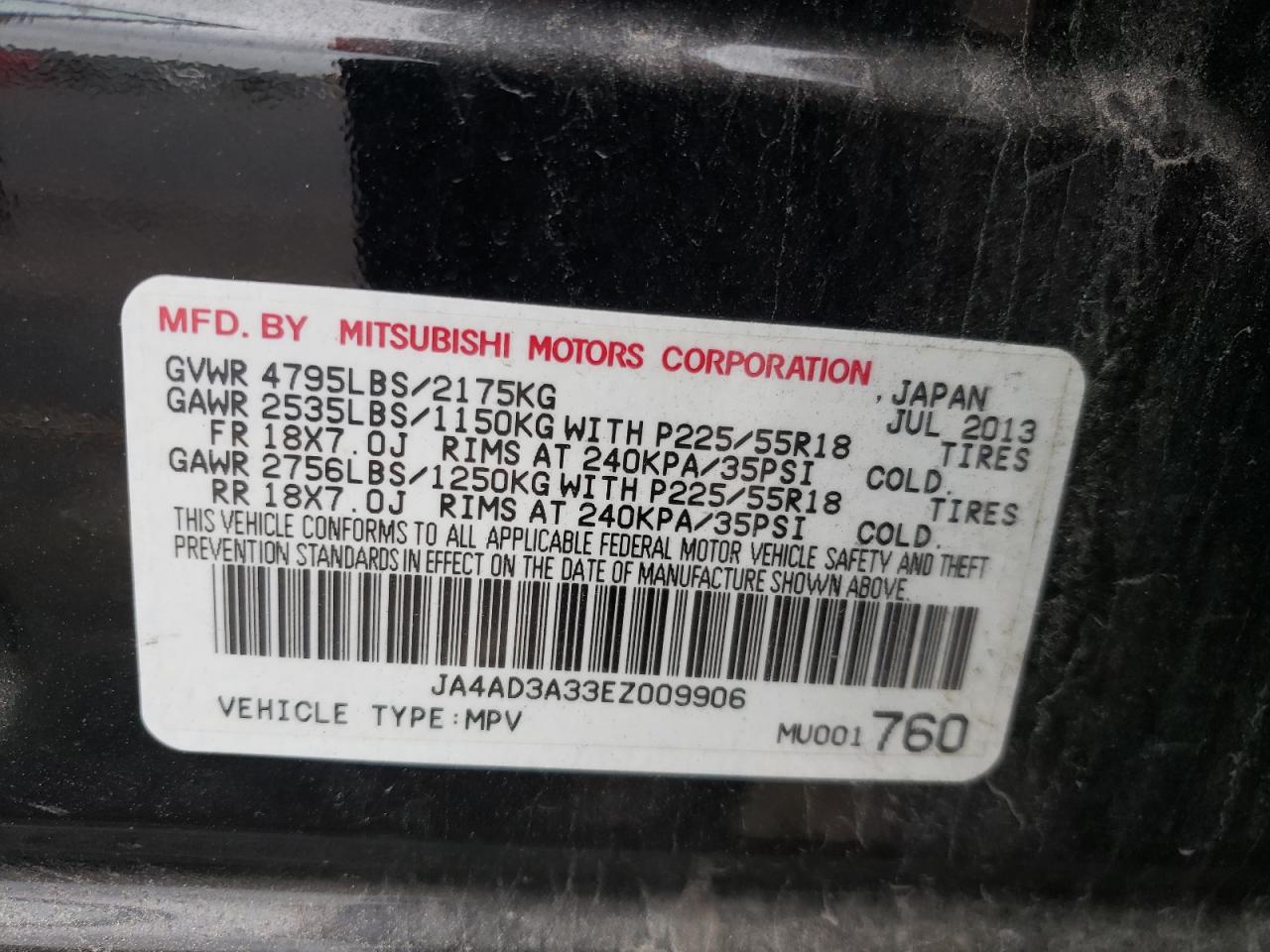 Zdjęcie 11 z aukcji – 2014 MITSUBISHI OUTLANDER z VIN JA4AD3A33EZ009906