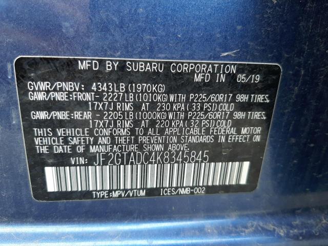 Photo 10 from auction – 2019 SUBARU CROSSTREK with VIN JF2GTADC4K8345845