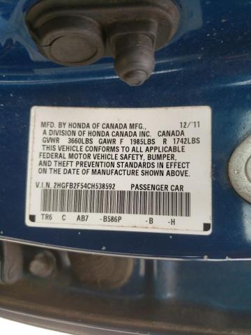 Photo 10 from auction – 2012 HONDA CIVIC LX with VIN 2HGFB2F54CH538592