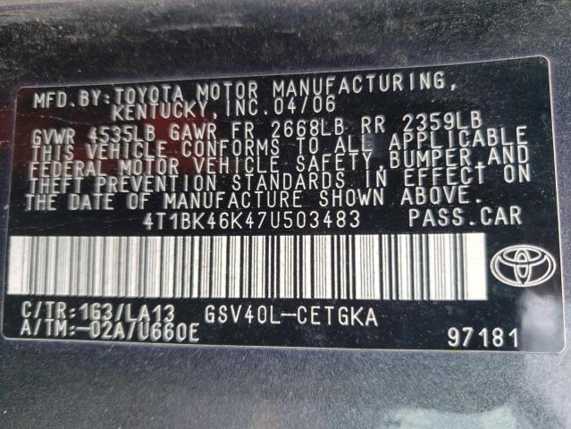 Photo 10 from auction – 2007 TOYOTA CAMRY LE with VIN 4T1BK46K47U503483
