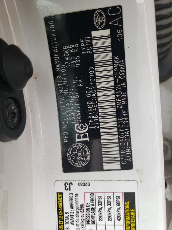 Photo 10 from auction – 2010 TOYOTA COROLLA BA with VIN 2T1BU4EE3AC210303
