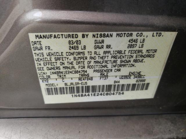 Photo 10 from auction – 2004 NISSAN MAXIMA SE with VIN 1N4BA41E24C804754