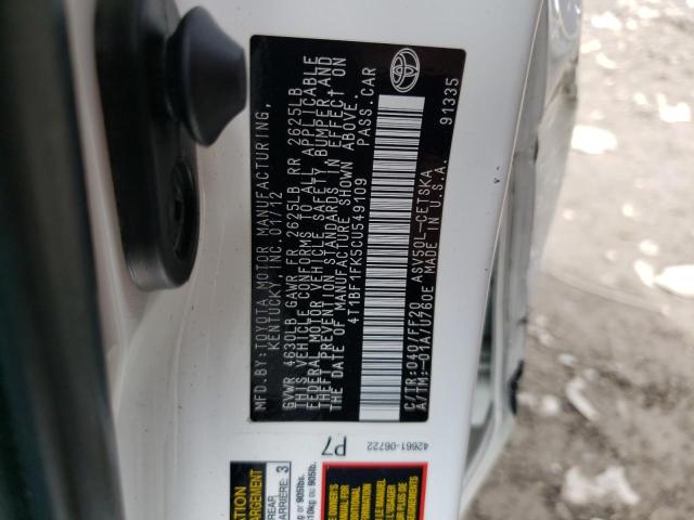 Photo 10 from auction – 2012 TOYOTA CAMRY BASE with VIN 4T1BF1FK5CU549109