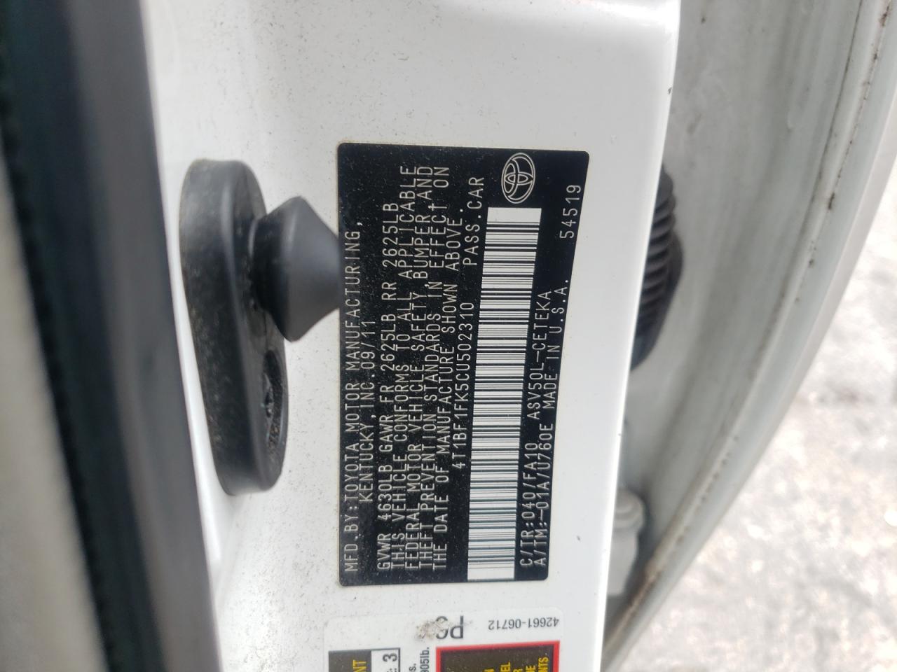 Photo 10 from auction – 2012 TOYOTA CAMRY BASE with VIN 4T1BF1FK5CU502310