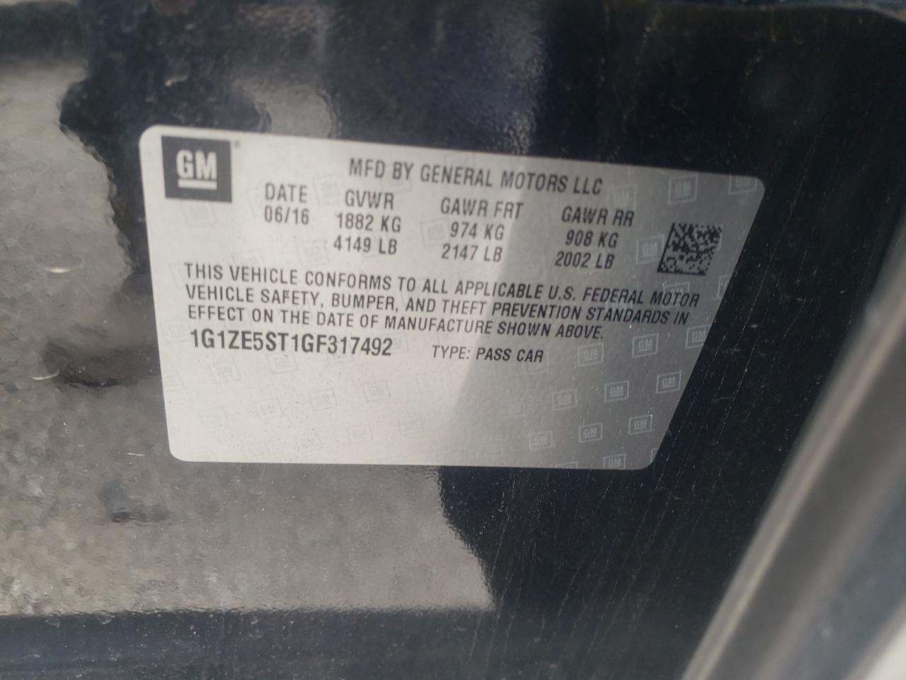 Photo 10 from auction – 2016 CHEVROLET MALIBU LT with VIN 1G1ZE5ST1GF317492