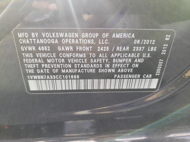 Photo 10 from auction – 2012 VOLKSWAGEN PASSAT SE with VIN 1VWBN7A33CC101688