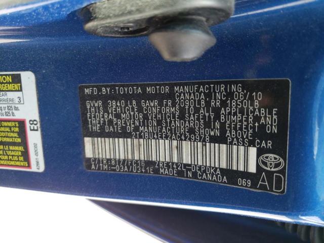 Фото 10 с аукциона – 2010 TOYOTA COROLLA BA с VIN 2T1BU4EE2AC429978