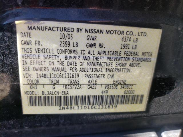 Photo 10 from auction – 2006 NISSAN ALTIMA SE with VIN 1N4BL11D16C131619