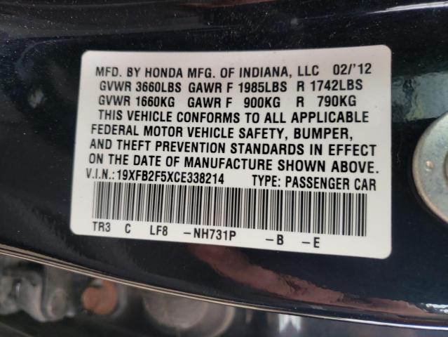 Photo 10 from auction – 2012 HONDA CIVIC LX with VIN 19XFB2F5XCE338214