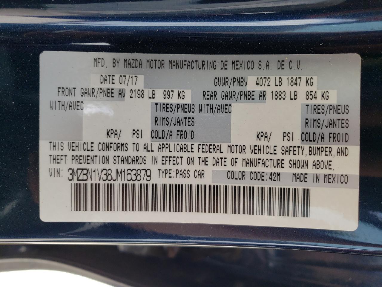 Photo 10 from auction – 2018 MAZDA 3 TOURING with VIN 3MZBN1V38JM163879