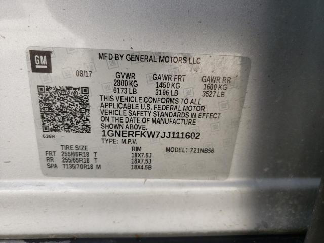 Photo 10 from auction – 2018 CHEVROLET TRAVERSE L with VIN 1GNERFKW7JJ111602