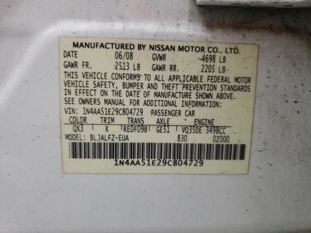 Photo 10 from auction – 2009 NISSAN MAXIMA S with VIN 1N4AA51E29C804729