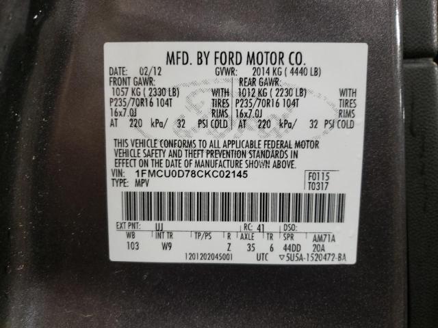 Photo 10 from auction – 2012 FORD ESCAPE XLT with VIN 1FMCU0D78CKC02145