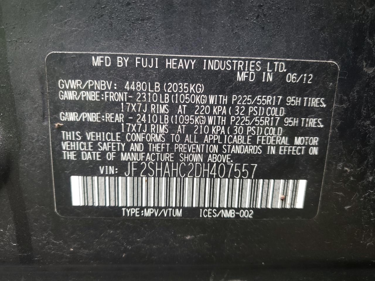 Photo 11 from auction – 2013 SUBARU FORESTER T with VIN JF2SHAHC2DH407557