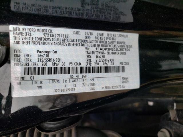 Photo 10 from auction – 2018 FORD FOCUS SE with VIN 1FADP3FE0JL257506