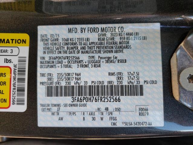 Photo 10 from auction – 2015 FORD FUSION SE with VIN 3FA6P0H76FR252566