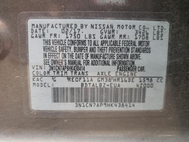 Photo 10 from auction – 2017 NISSAN VERSA S with VIN 3N1CN7AP9HK438414