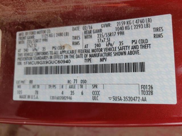 Photo 10 from auction – 2016 FORD ESCAPE SE with VIN 1FMCU9GX9GUC60940