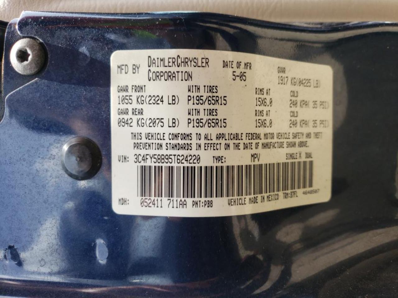 Photo 20 from auction – 2005 CHRYSLER PT CRUISER with VIN 3C4FY58B95T624220