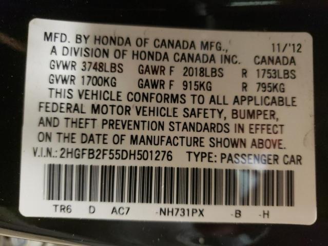 Photo 10 from auction – 2013 HONDA CIVIC LX with VIN 2HGFB2F55DH501276