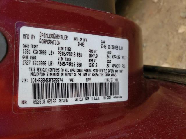 Photo 10 from auction – 2003 DODGE DURANGO SP with VIN 1D4HR38N53F523674