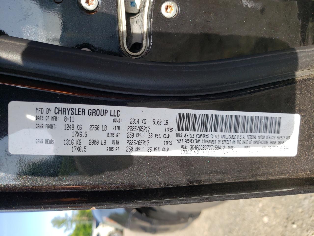 Photo 11 from auction – 2012 DODGE JOURNEY SX with VIN 3C4PDCBG7CT159412