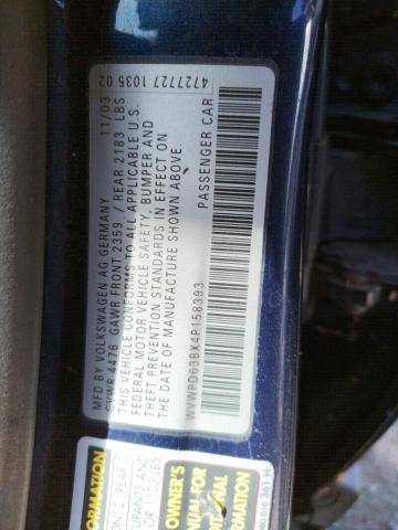 VOLKSWAGEN PASSAT GLS 2004 with VIN WVWPD63BX4P158393 - Photo from auction