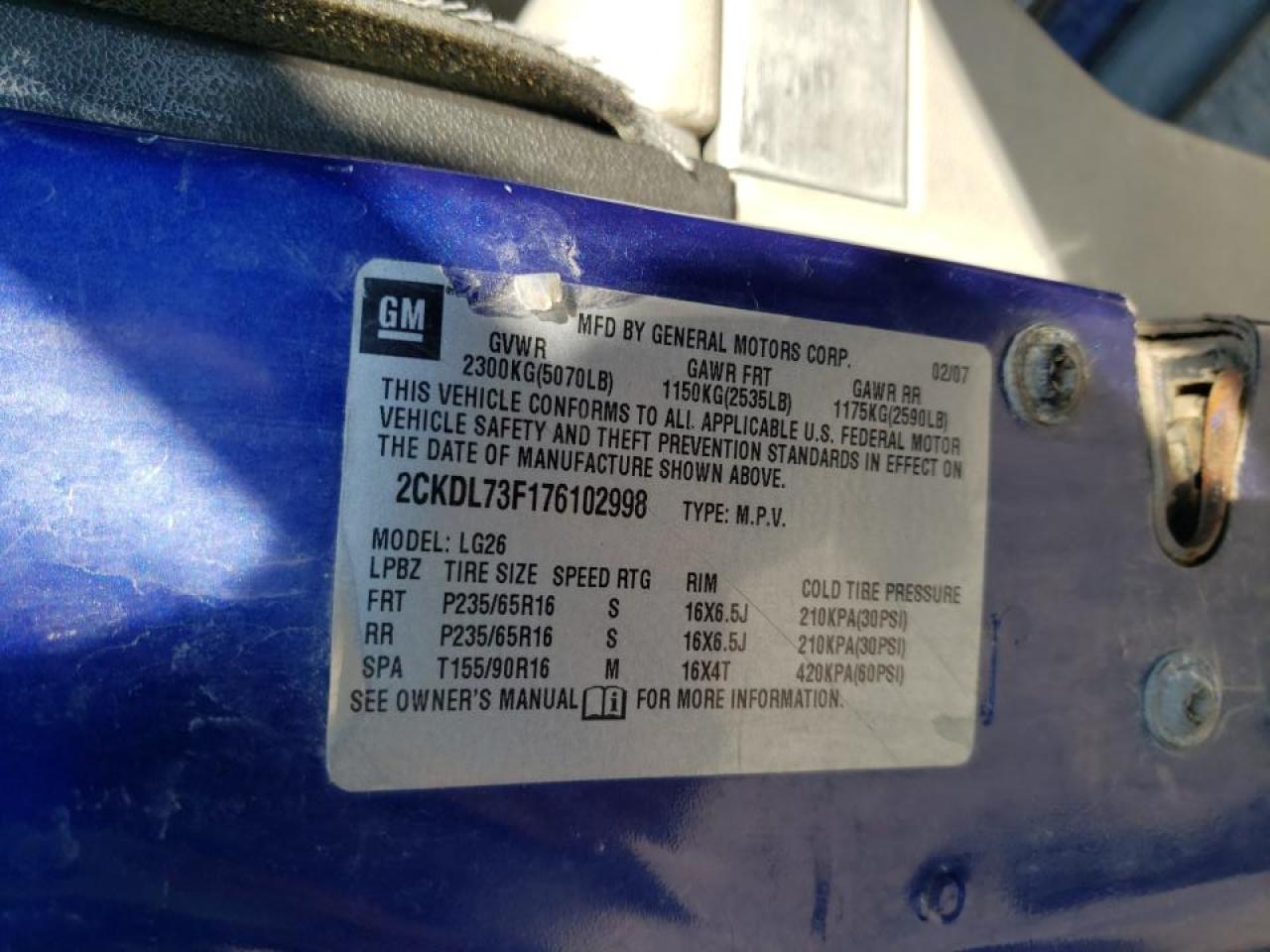 Photo 10 from auction – 2005 CHEVROLET EQUINOX LT with VIN 2CNDL73F356074251