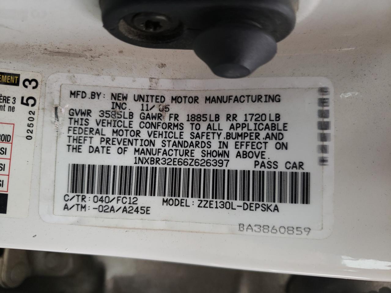 Photo 10 from auction – 2006 TOYOTA COROLLA CE with VIN 1NXBR32E66Z626397
