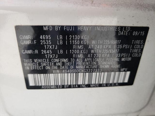 Photo 10 from auction – 2016 SUBARU OUTBACK 2. with VIN 4S4BSBDCXG3227333