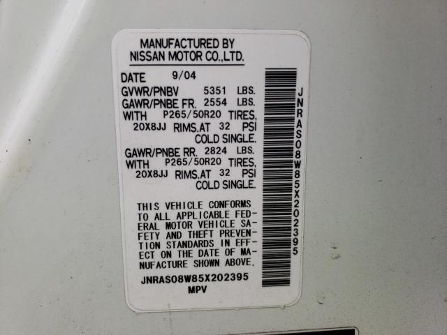 Photo 10 from auction – 2005 INFINITI FX35 with VIN JNRAS08W85X202395