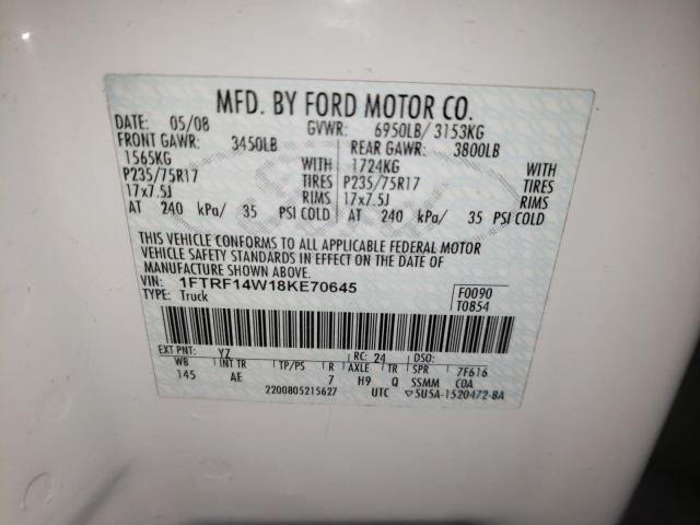 Photo 10 from auction – 2008 FORD F150 with VIN 1FTRF14W18KE70645