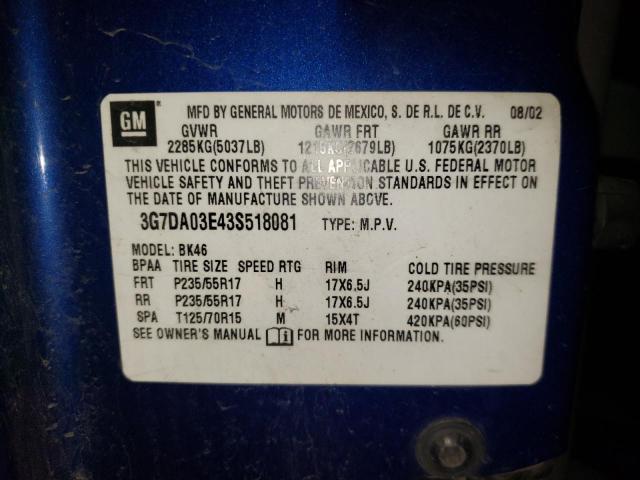 Photo 10 from auction – 2003 PONTIAC AZTEK with VIN 3G7DA03E43S518081