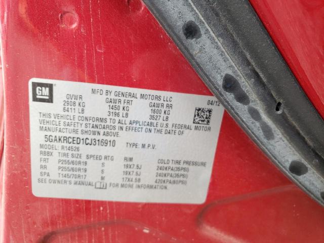Photo 10 from auction – 2012 BUICK ENCLAVE with VIN 5GAKRCED1CJ316910