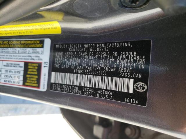 Photo 10 from auction – 2013 TOYOTA AVALON BAS with VIN 4T1BK1EB0DU022156
