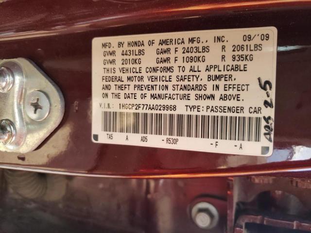 Photo 10 from auction – 2010 HONDA ACCORD EX with VIN 1HGCP2F77AA029968